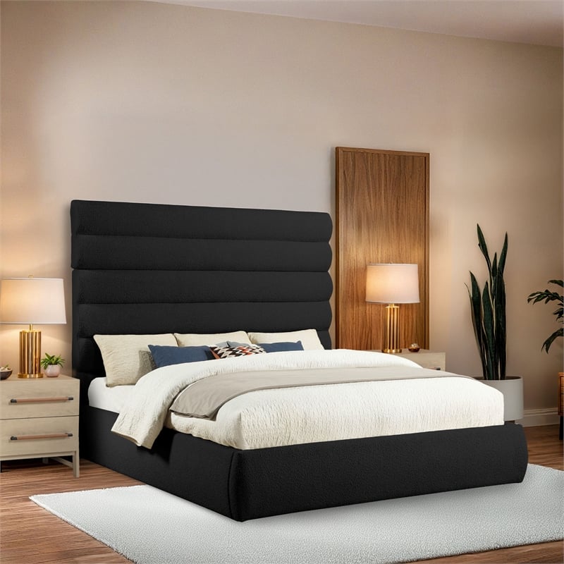 Meridian Furniture Adam Black Boucle Fabric King Bed