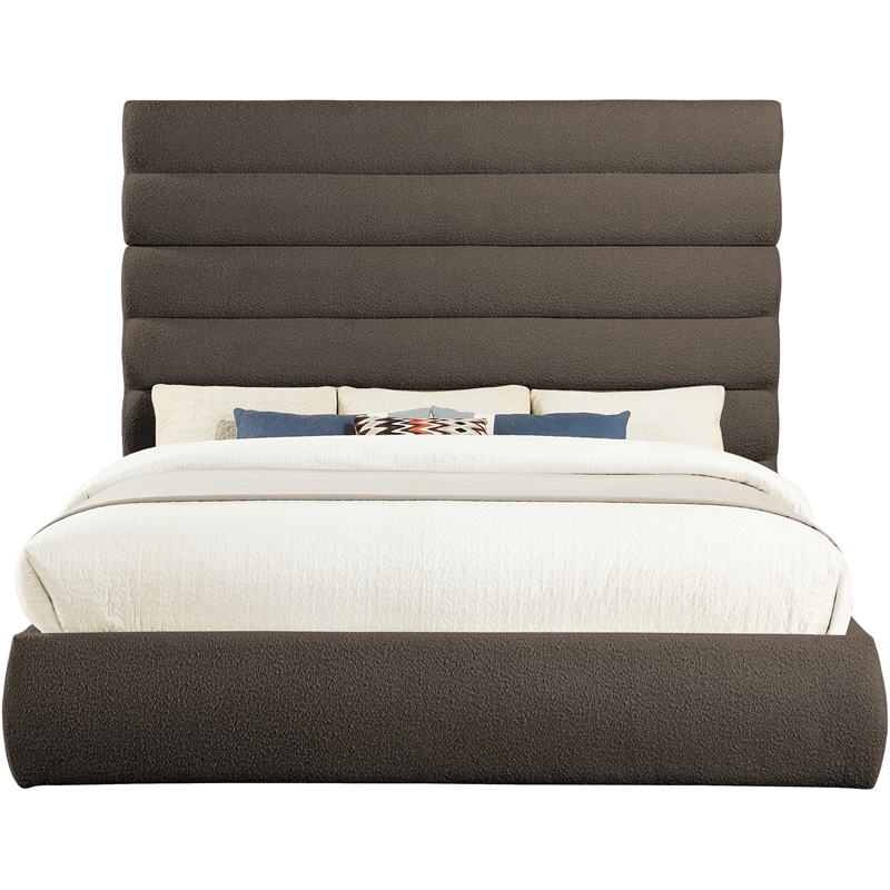 Meridian Furniture Adam Brown Boucle Fabric King Bed