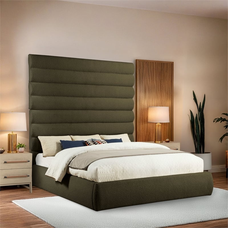 Meridian Furniture Adam Olive Boucle Fabric King Bed