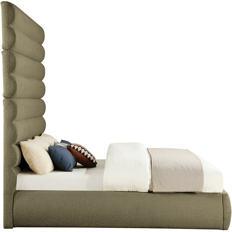Meridian Furniture Adam Olive Boucle Fabric King Bed