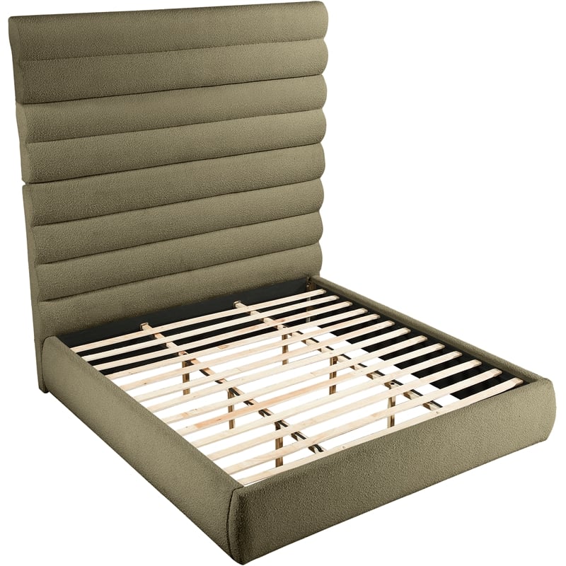 Meridian Furniture Adam Olive Boucle Fabric King Bed