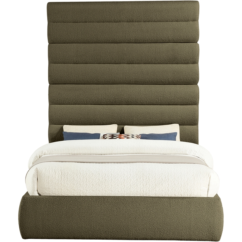 Meridian Furniture Adam Olive Boucle Fabric Queen Bed