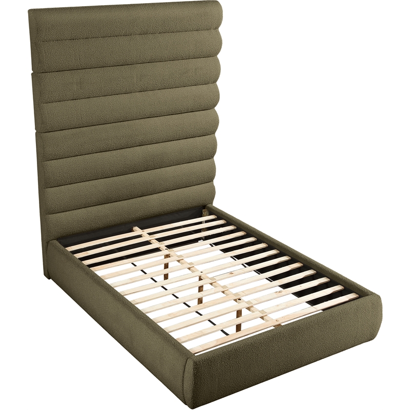 Meridian Furniture Adam Olive Boucle Fabric Queen Bed