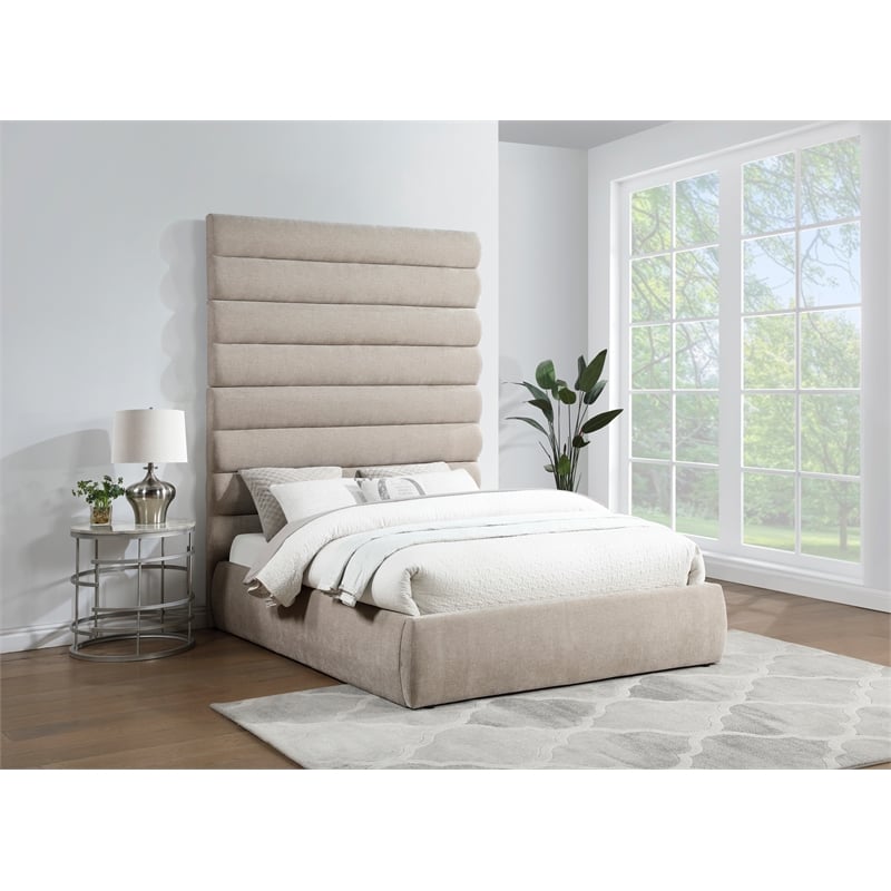 Meridian Furniture Adam Beige Chenille Fabric Queen Bed