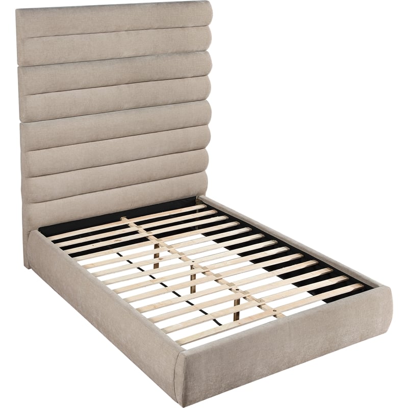 Meridian Furniture Adam Beige Chenille Fabric Queen Bed
