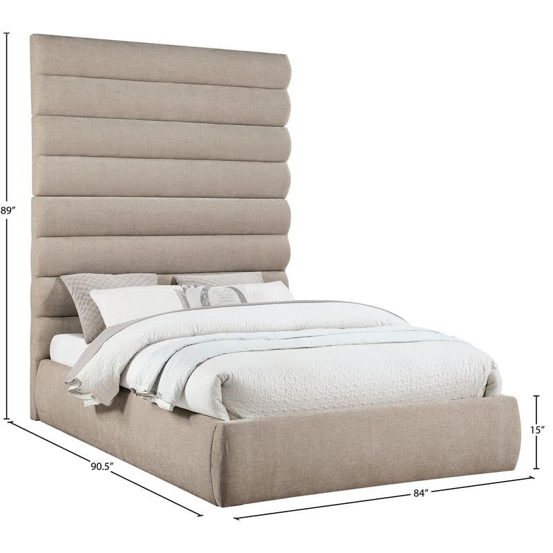 Meridian Furniture Adam Beige Chenille Fabric Queen Bed