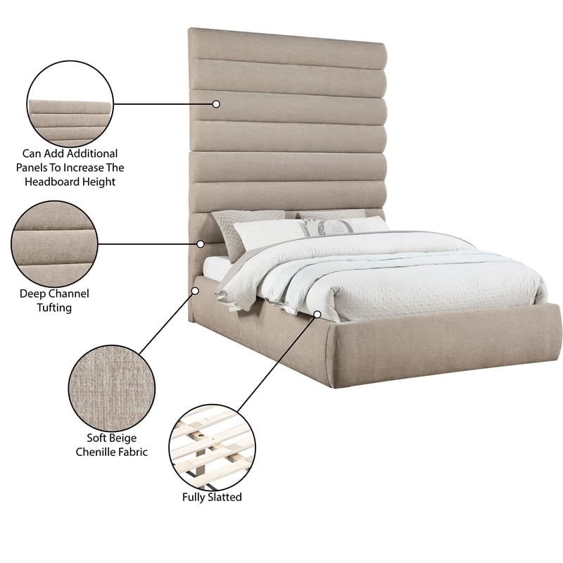 Meridian Furniture Adam Beige Chenille Fabric Queen Bed