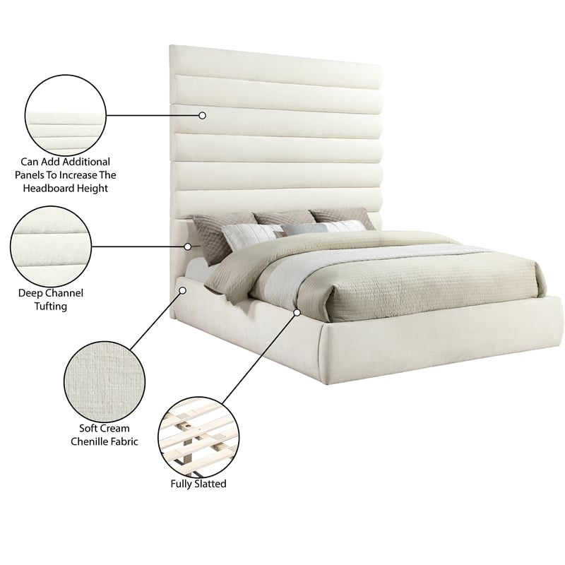 Meridian Furniture Adam Cream Chenille Fabric King Bed