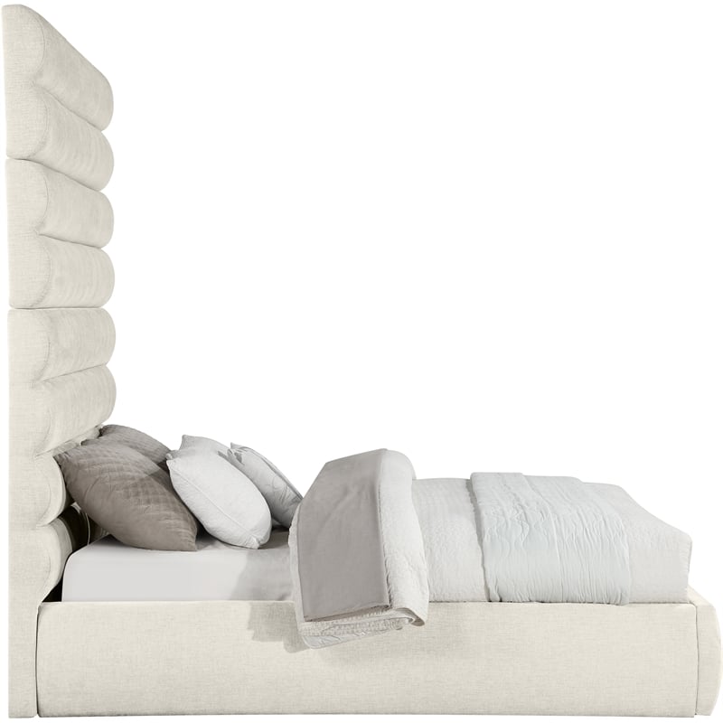 Meridian Furniture Adam Cream Chenille Fabric Queen Bed
