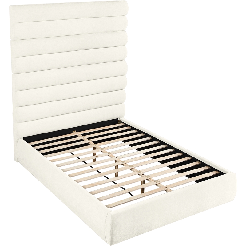 Meridian Furniture Adam Cream Chenille Fabric Queen Bed