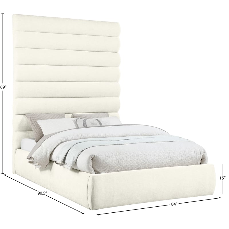 Meridian Furniture Adam Cream Chenille Fabric Queen Bed