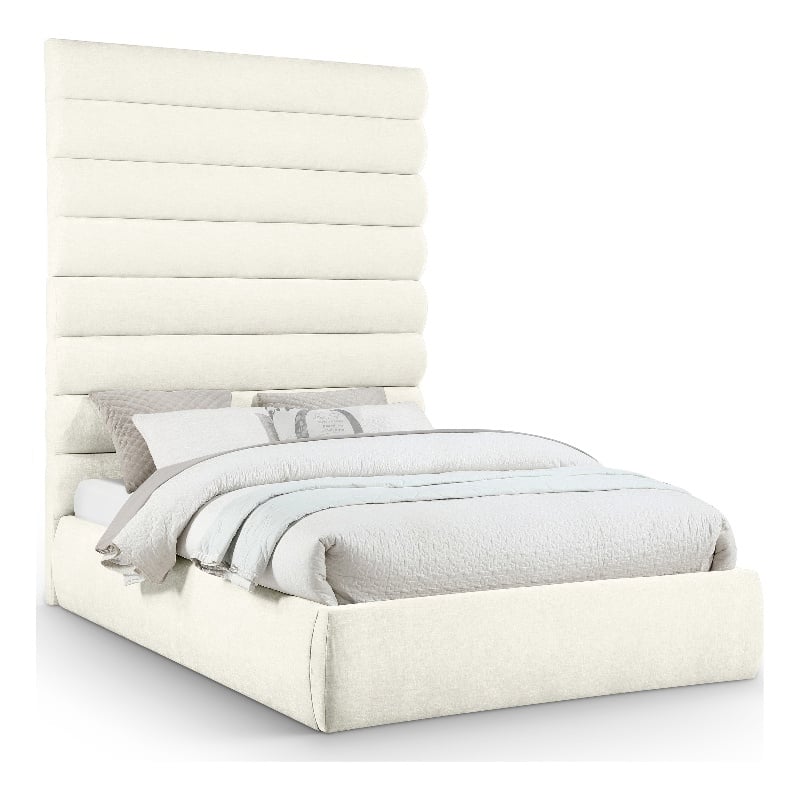 Meridian Furniture Adam Cream Chenille Fabric Queen Bed