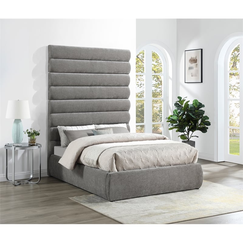 Meridian Furniture Adam Grey Chenille Fabric Full Bed