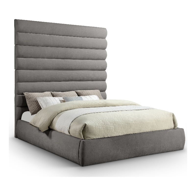 Meridian Furniture Adam Grey Chenille Fabric King Bed
