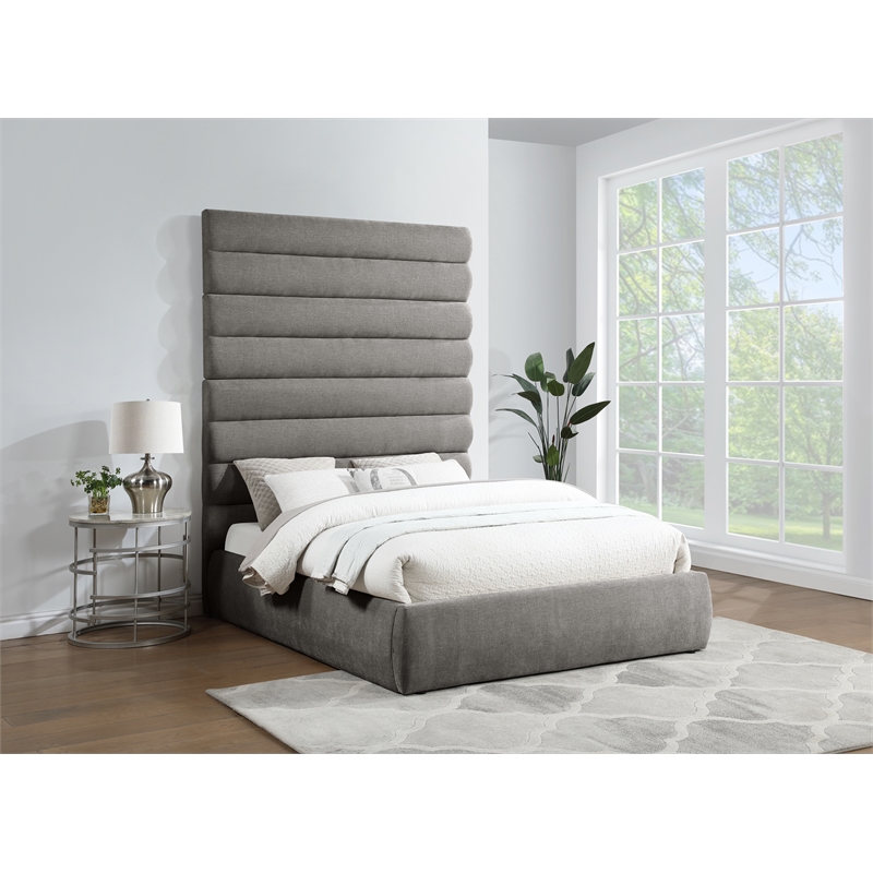 Meridian Furniture Adam Grey Chenille Fabric Queen Bed