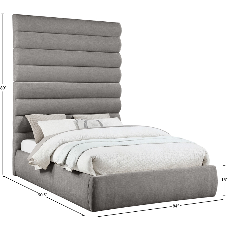 Meridian Furniture Adam Grey Chenille Fabric Queen Bed