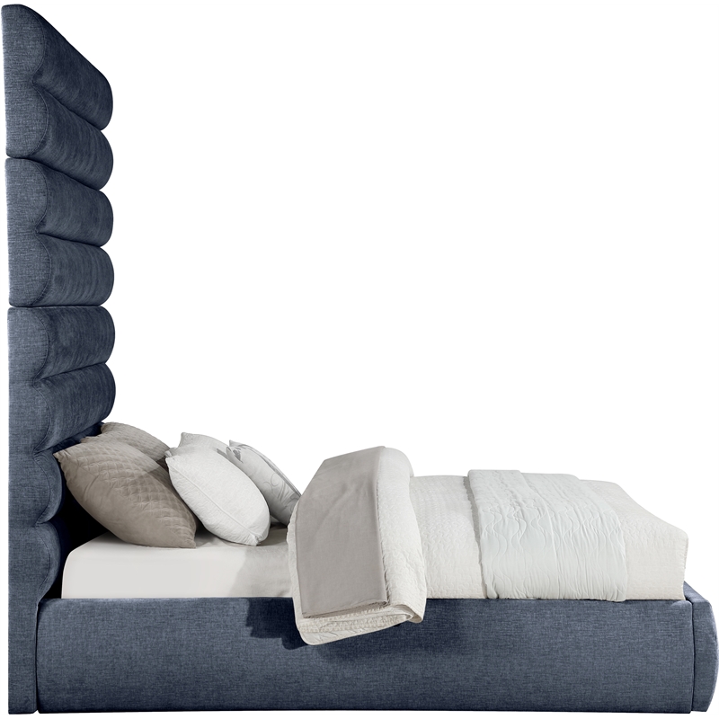 Meridian Furniture Adam Navy Chenille Fabric Queen Bed