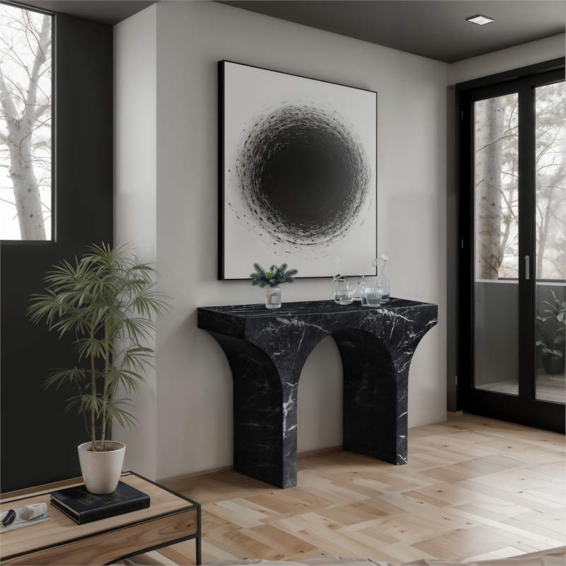 meridian furniture pomezia black marble finish console table