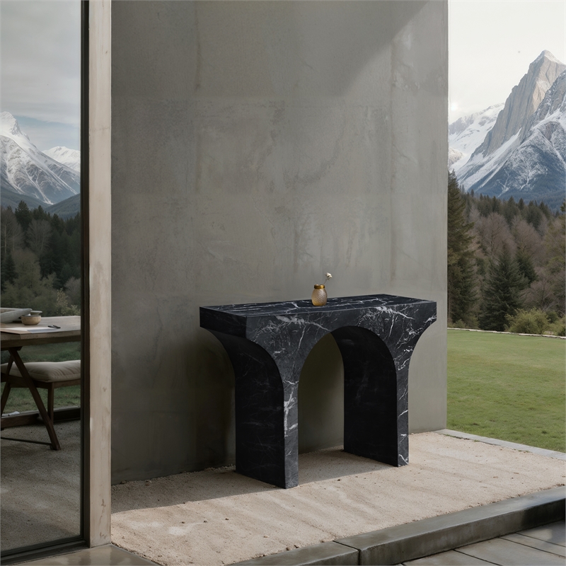 meridian furniture pomezia black marble finish console table