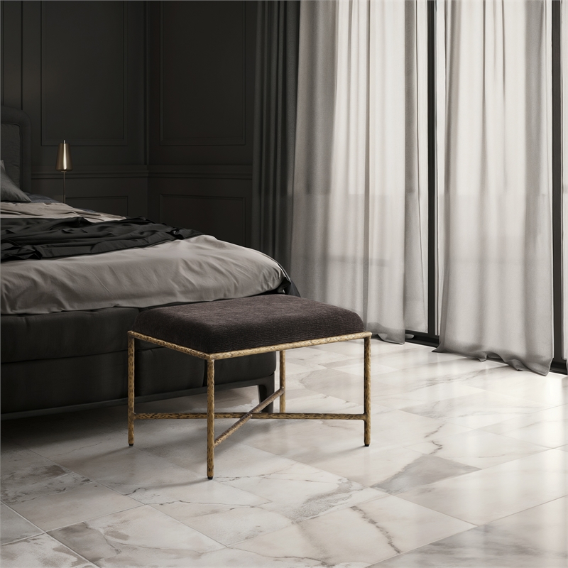 Meridian Furniture Valley Brown Chenille Fabric Bench