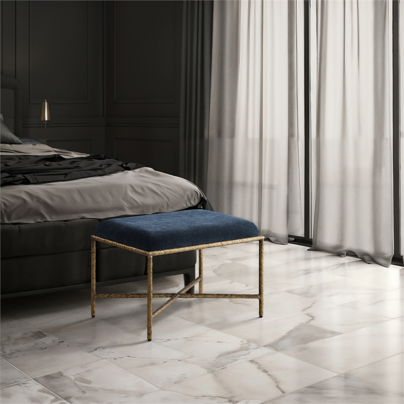 Meridian Furniture Valley Navy Chenille Fabric Bench