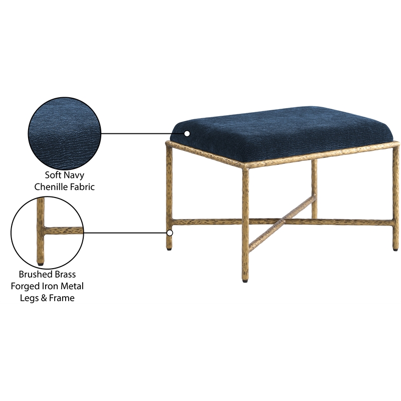 Meridian Furniture Valley Navy Chenille Fabric Bench