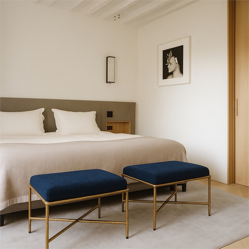 Meridian Furniture Valley Navy Chenille Fabric Bench