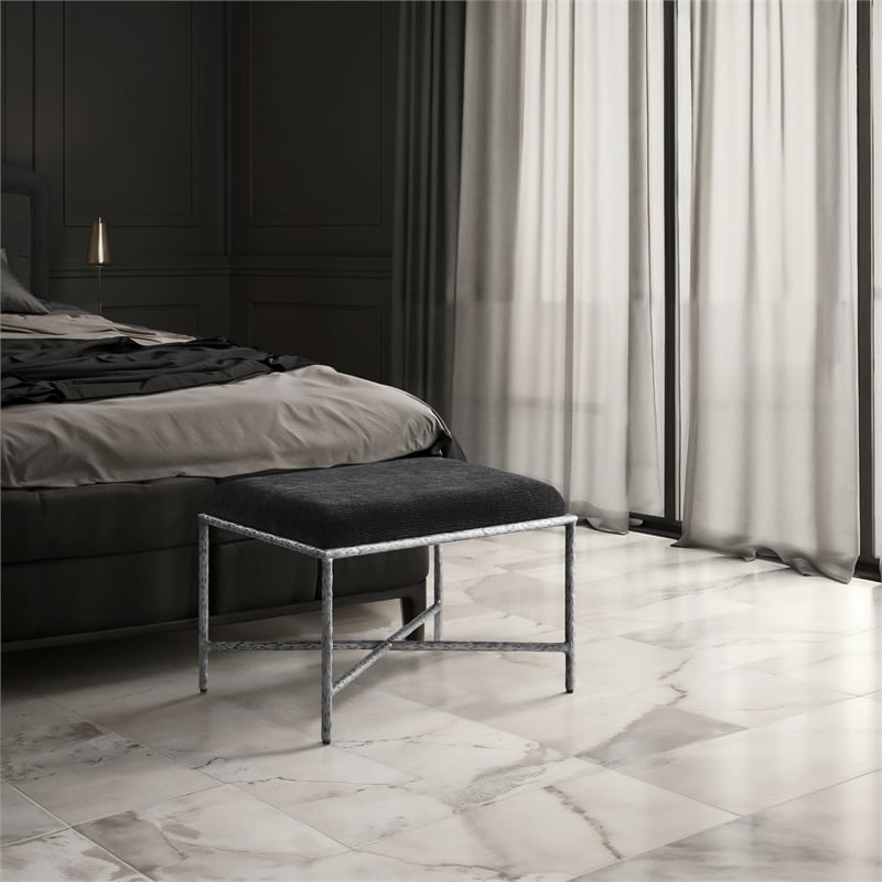 Meridian Furniture Valley Black Chenille Fabric Bench