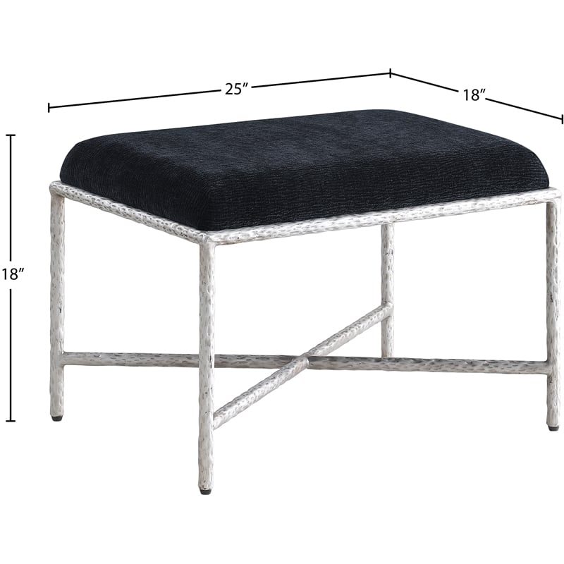 Meridian Furniture Valley Black Chenille Fabric Bench