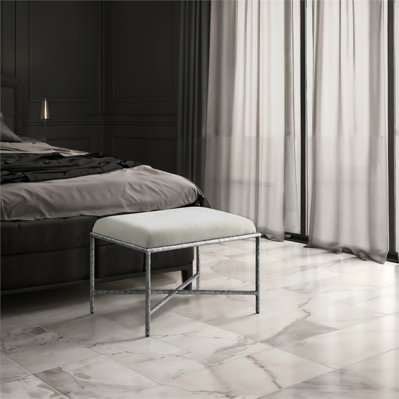 Meridian Furniture Valley Cream Chenille Fabric Bench