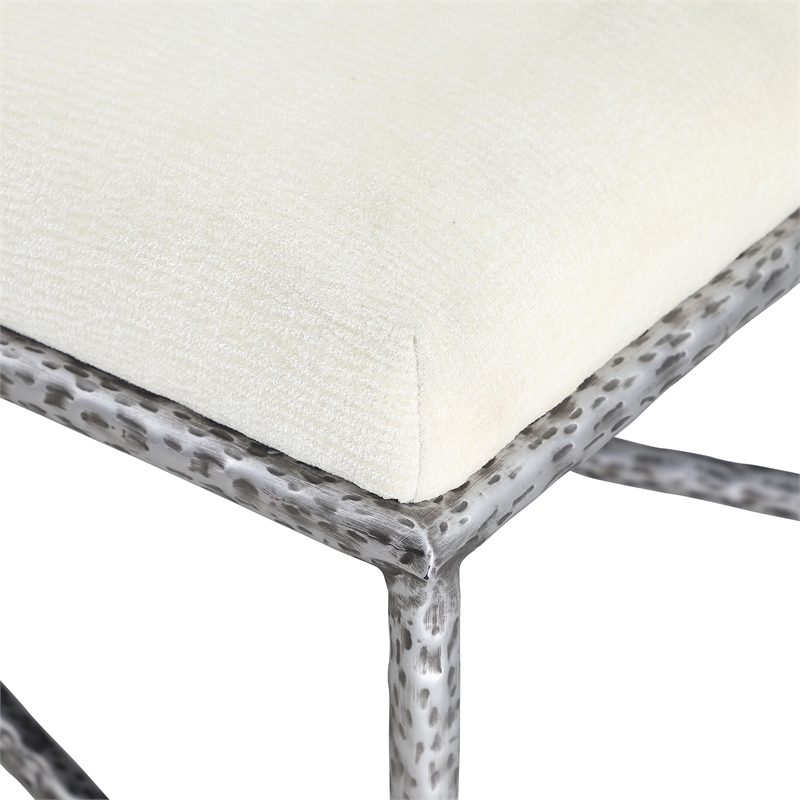 Meridian Furniture Valley Cream Chenille Fabric Bench