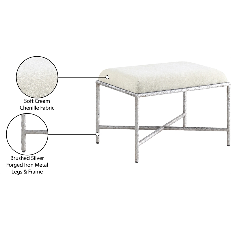 Meridian Furniture Valley Cream Chenille Fabric Bench