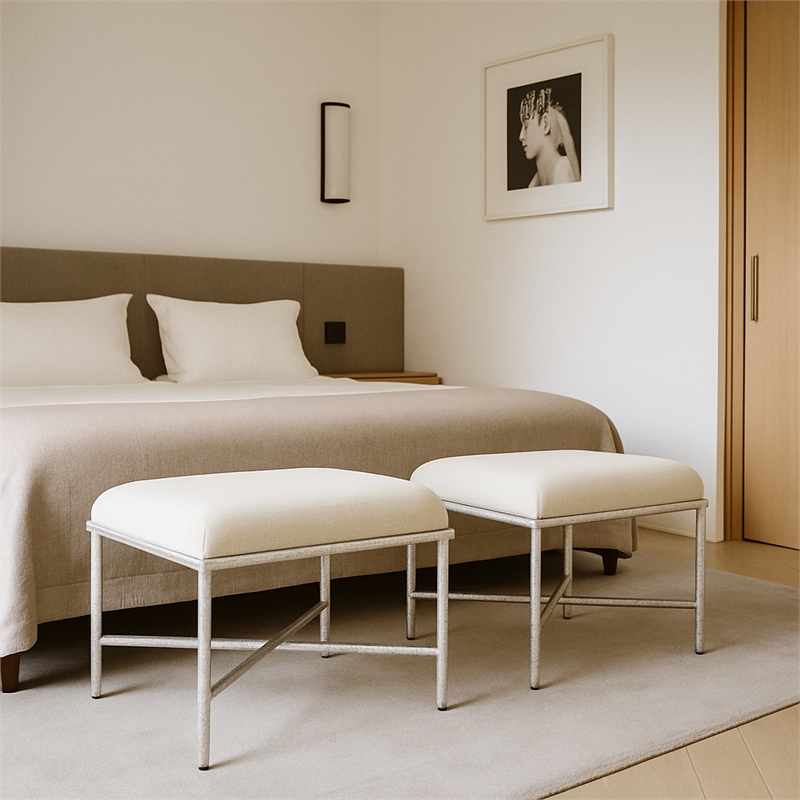 Meridian Furniture Valley Cream Chenille Fabric Bench