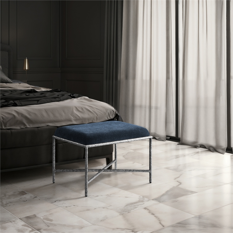 Meridian Furniture Valley Navy Chenille Fabric Bench