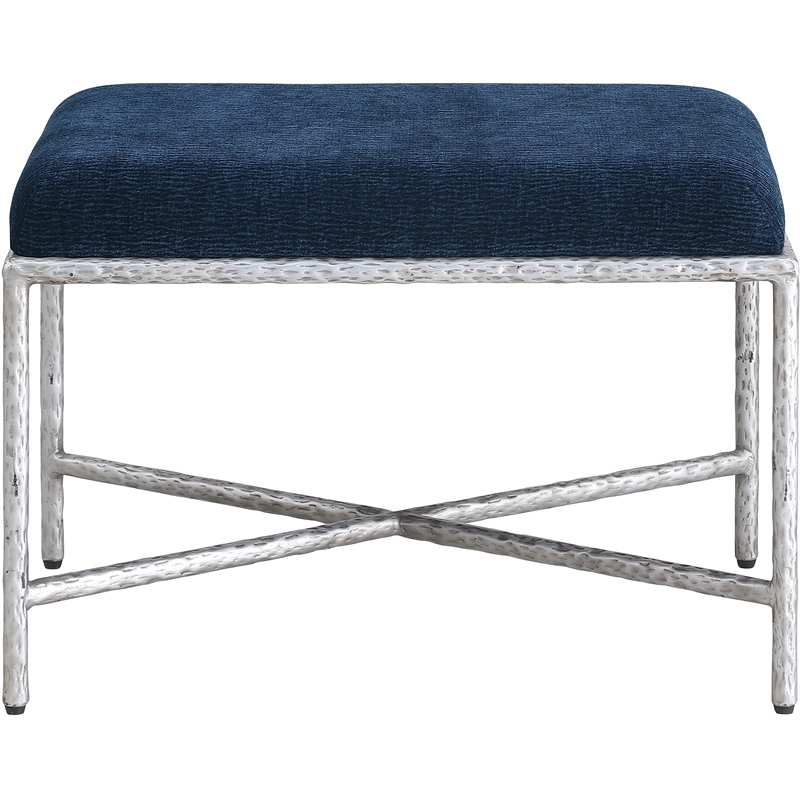 Meridian Furniture Valley Navy Chenille Fabric Bench