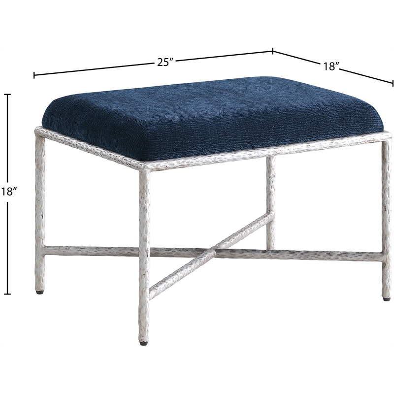 Meridian Furniture Valley Navy Chenille Fabric Bench