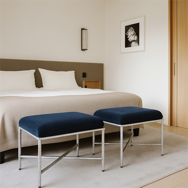 Meridian Furniture Valley Navy Chenille Fabric Bench