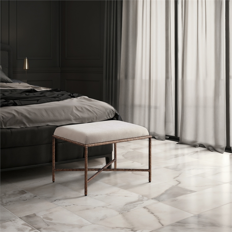 Meridian Furniture Valley Beige Chenille Fabric Bench