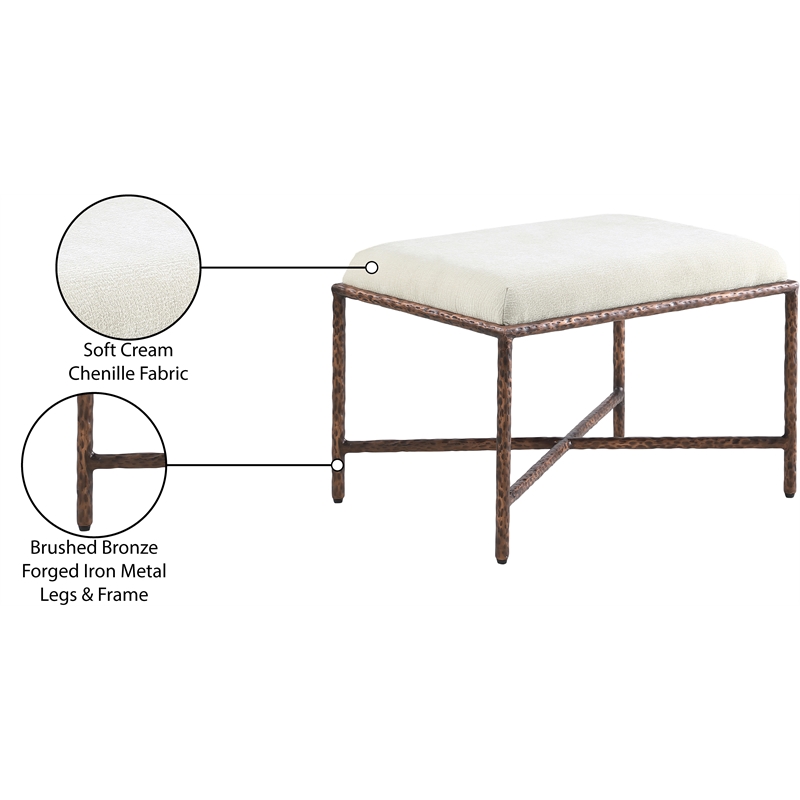 Meridian Furniture Valley Cream Chenille Fabric Bench