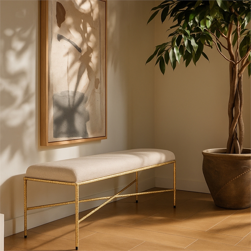 Meridian Furniture Valley Beige Chenille Fabric Bench