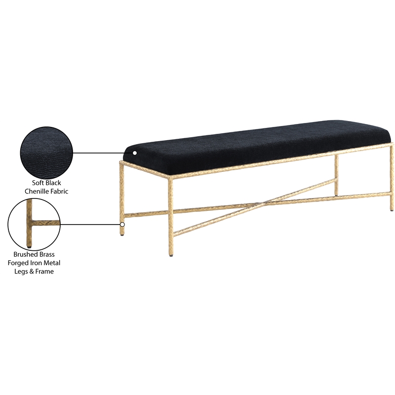 Meridian Furniture Valley Black Chenille Fabric Bench