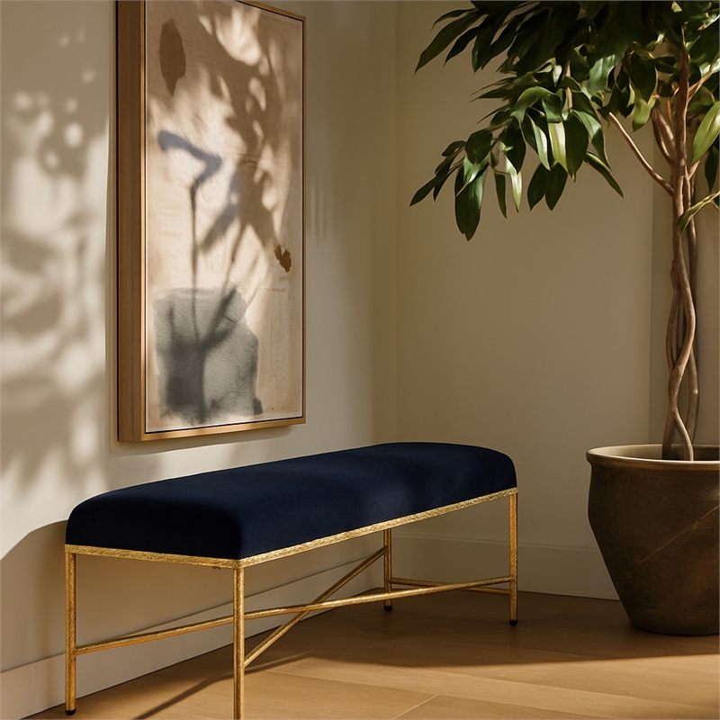 Meridian Furniture Valley Black Chenille Fabric Bench