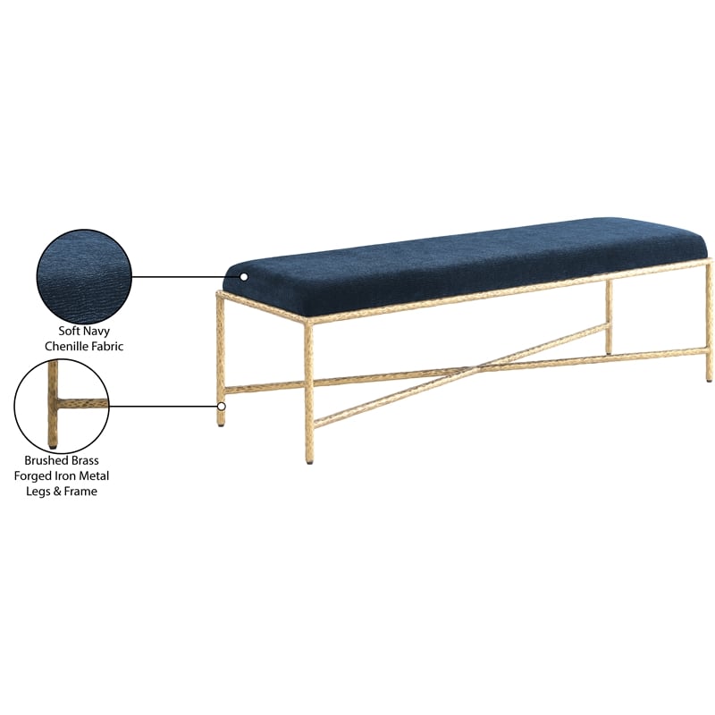 Meridian Furniture Valley Navy Chenille Fabric Bench
