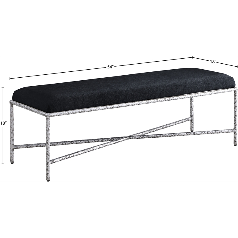 Meridian Furniture Valley Black Chenille Fabric Bench