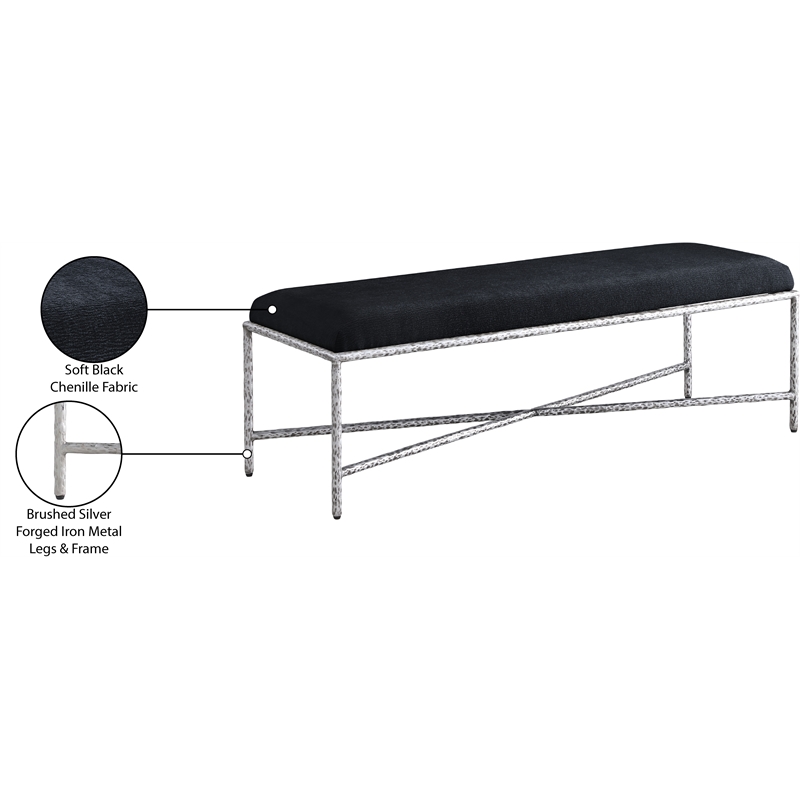 Meridian Furniture Valley Black Chenille Fabric Bench