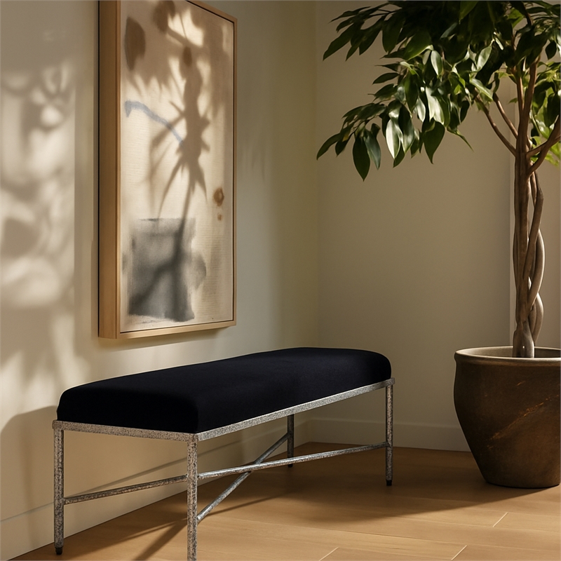 Meridian Furniture Valley Black Chenille Fabric Bench