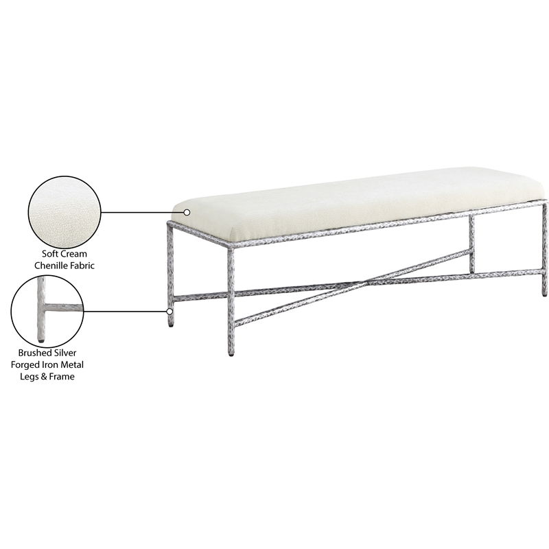 Meridian Furniture Valley Cream Chenille Fabric Bench