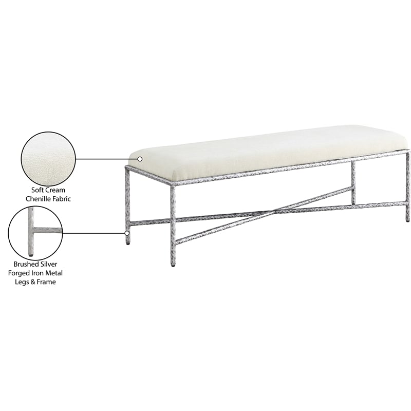 Meridian Furniture Valley Cream Chenille Fabric Bench