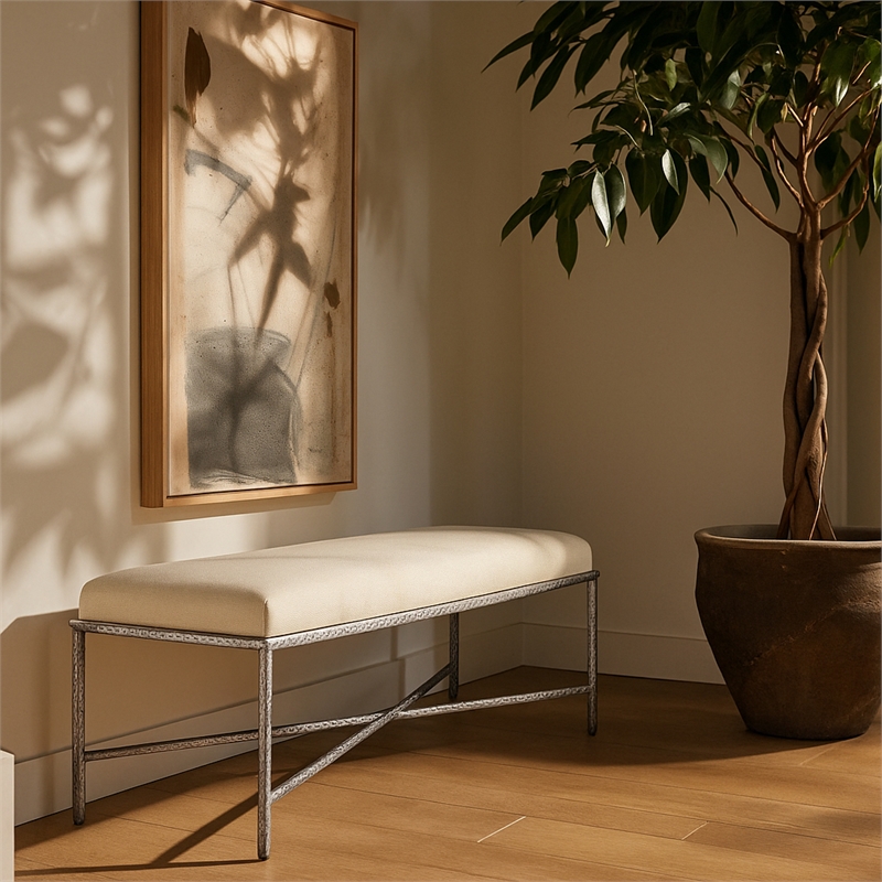 Meridian Furniture Valley Cream Chenille Fabric Bench