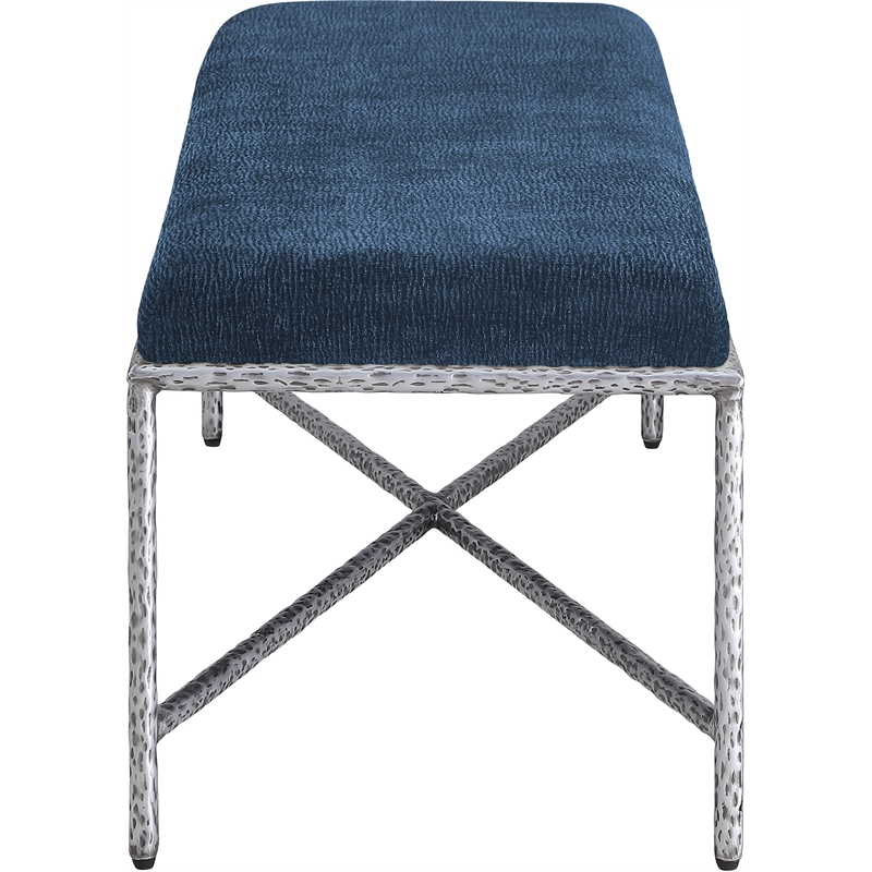Meridian Furniture Valley Navy Chenille Fabric Bench